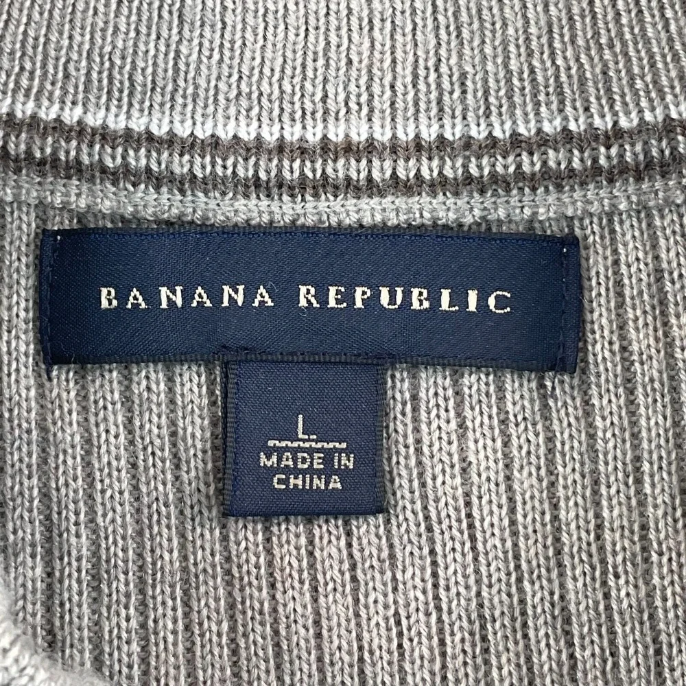 Banana‎ Republic 1/4 Zip Sweater Men Large Taupe Heather Merino Wool Blend NWOT